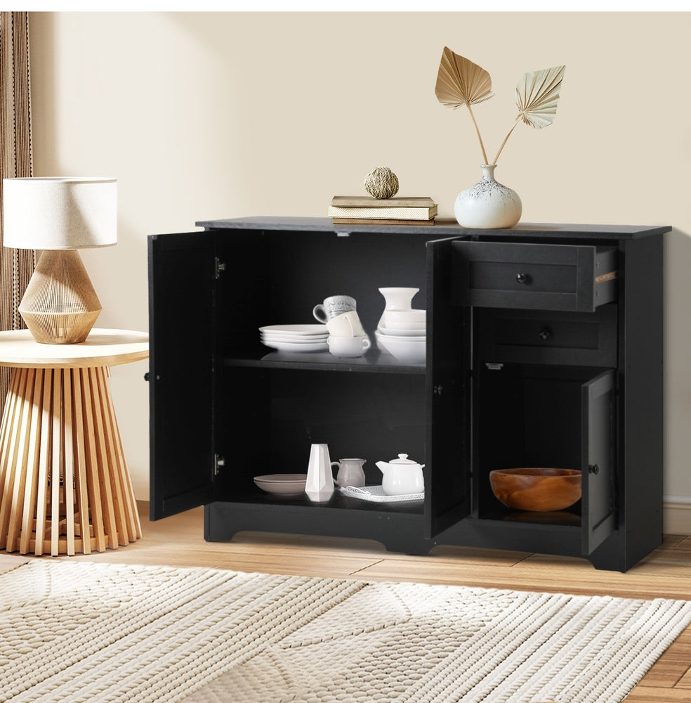Oikiture Buffet Sideboard Kitchen Hallway Drawers Table Black