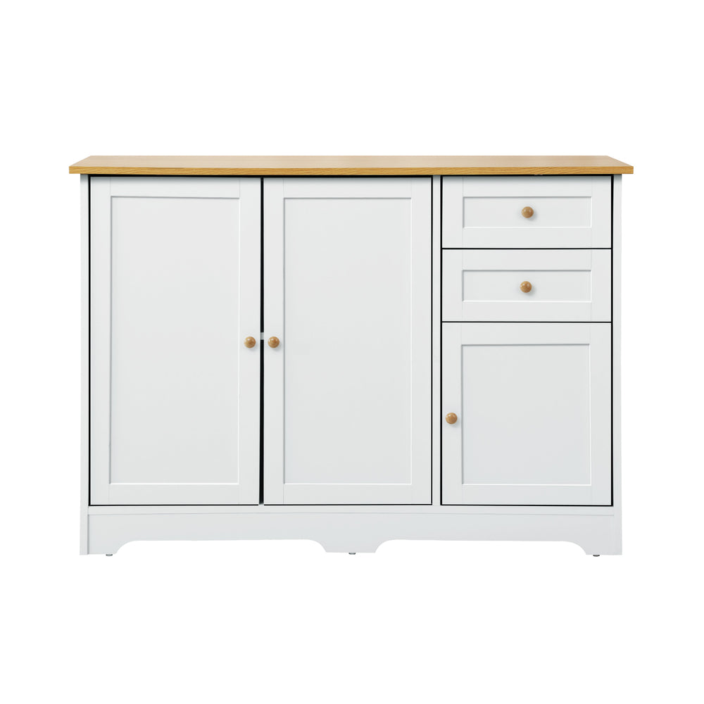 Oikiture Sideboard with 2 Drawers and 2 Cabinet White&Wood