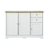 Oikiture Sideboard with 2 Drawers and 2 Cabinet White&Wood - Front View