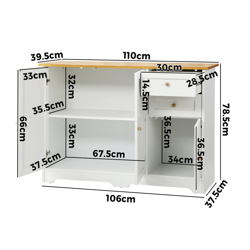 Oikiture Sideboard with 2 Drawers and 2 Cabinet White&Wood