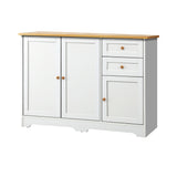 Oikiture Sideboard with 2 Drawers and 2 Cabinet White&Wood - Close-Up Angle