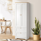 Oikiture Sideboard with Display Shelf and Drawer White - Close-Up Angle