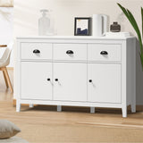Oikiture Sideboard Buffet Storage Cabinet 3 Doors Cupboard Pantry Kitchen White - Close-Up Angle