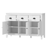 Oikiture Sideboard Buffet Storage Cabinet 3 Doors Cupboard Pantry Kitchen White - Side View