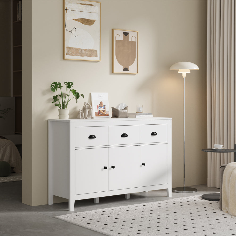 Oikiture Sideboard Buffet Storage Cabinet 3 Doors Cupboard Pantry Kitchen White