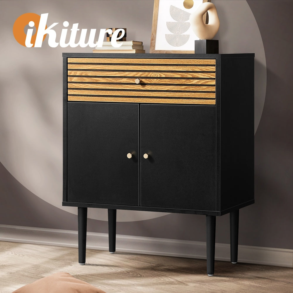 Oikiture Sideboard with Drawer and Cabinet Black&Wooden