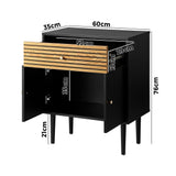 Oikiture Sideboard with Drawer and Cabinet Black&Wooden - Front View