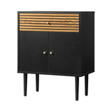 Oikiture Sideboard with Drawer and Cabinet Black&Wooden - Rear View