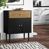 Oikiture Sideboard with Drawer and Cabinet Black&Wooden - 45-Degree Angle