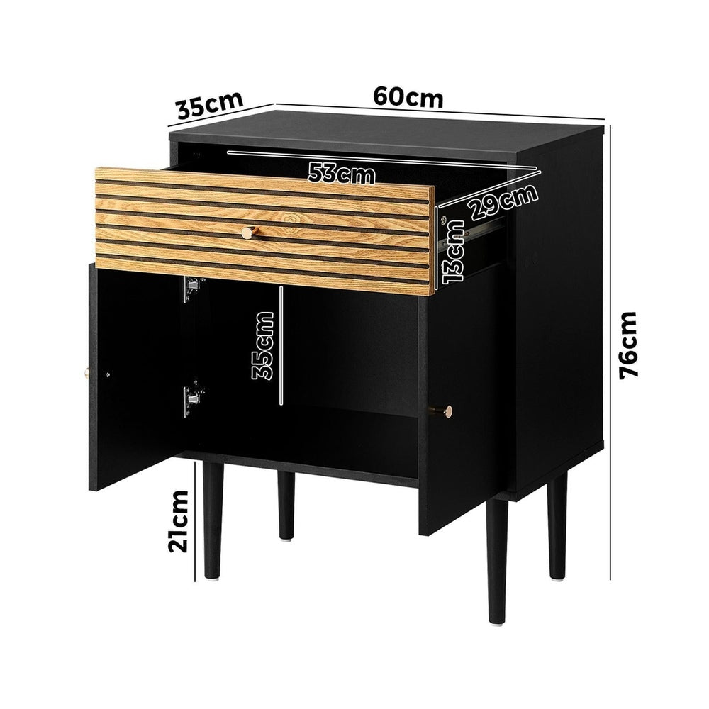 Oikiture 2x Sideboard Buffet Storage Cabinet Cupboard Black and Wood