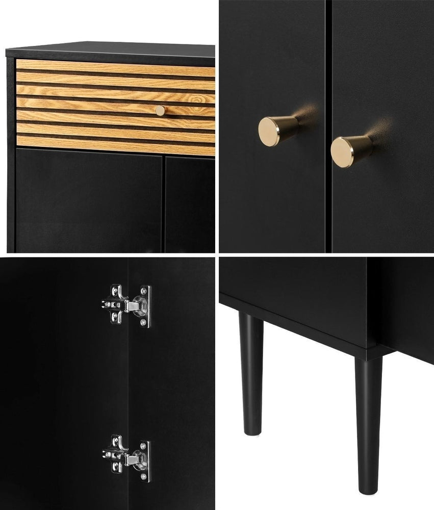 Oikiture 2x Sideboard Buffet Storage Cabinet Cupboard Black and Wood