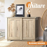 Oikiture Sideboard with Sliding Doors Wooden - Front View
