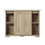 Oikiture Sideboard with Sliding Doors Wooden - Close-Up Angle