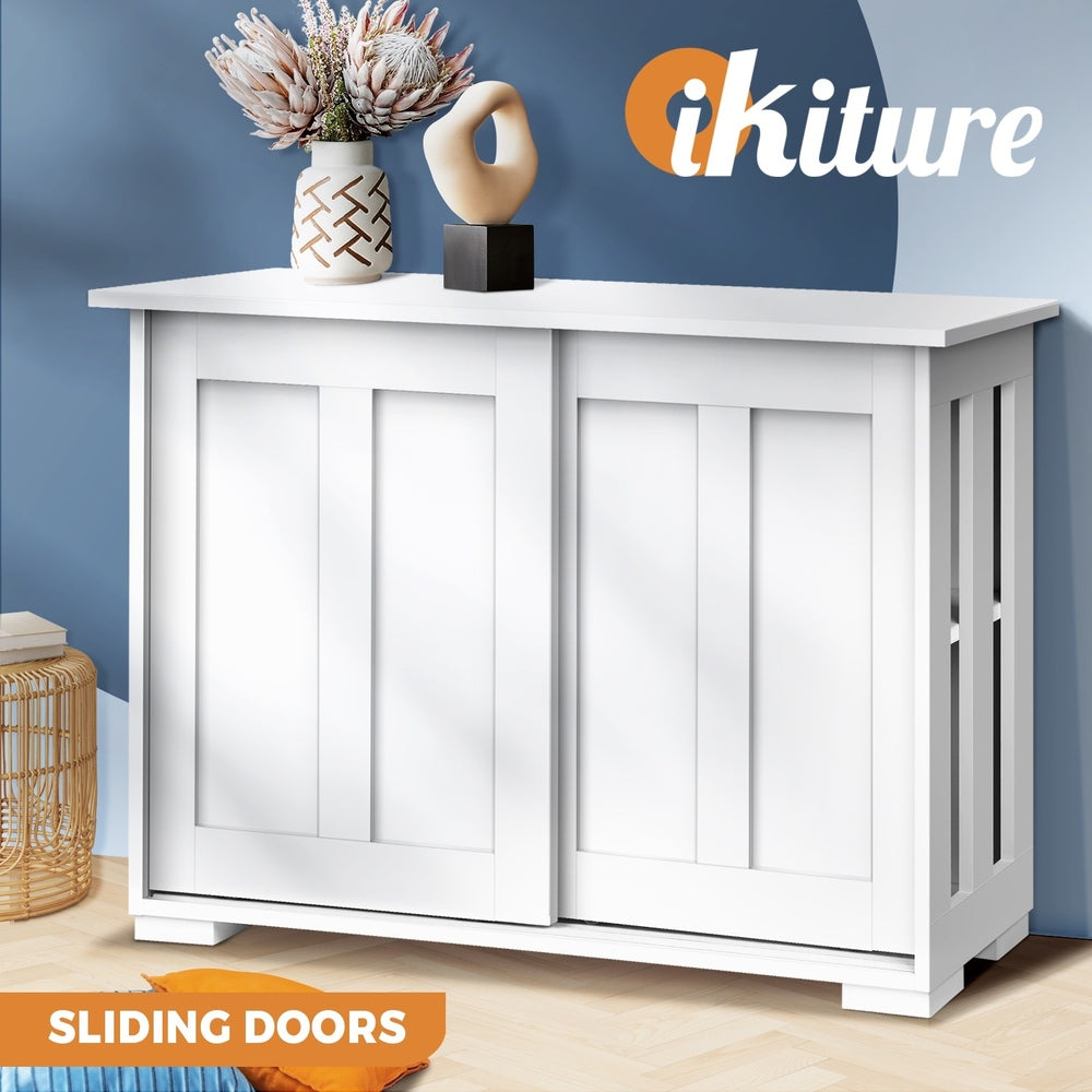 Oikiture Sideboard with Sliding Doors White