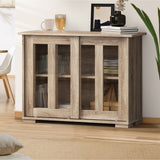 Oikiture Sideboard Buffet Glass Sliding Door Natural