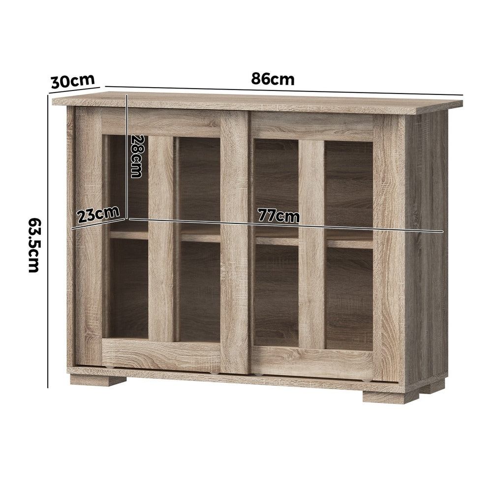 Oikiture Sideboard Buffet Glass Sliding Door Natural