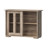 Oikiture Sideboard Buffet Glass Sliding Door Natural - Top-Down View