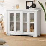 Oikiture Sideboard Buffet Glass Sliding Door White