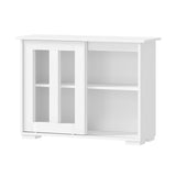 Oikiture Sideboard Buffet Glass Sliding Door White - Rear View