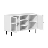Oikiture Sideboard Buffet Tempered Glass Door 2 Drawers White - Front View