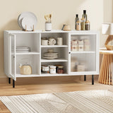 Oikiture Sideboard Buffet Tempered Glass Door 2 Drawers White