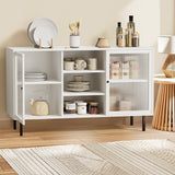 Oikiture Sideboard Buffet Tempered Glass Door 2 Drawers White - 45-Degree Angle