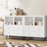 Oikiture 2x Buffet Sideboard Cupboard Glass Doors White - 45-Degree Angle