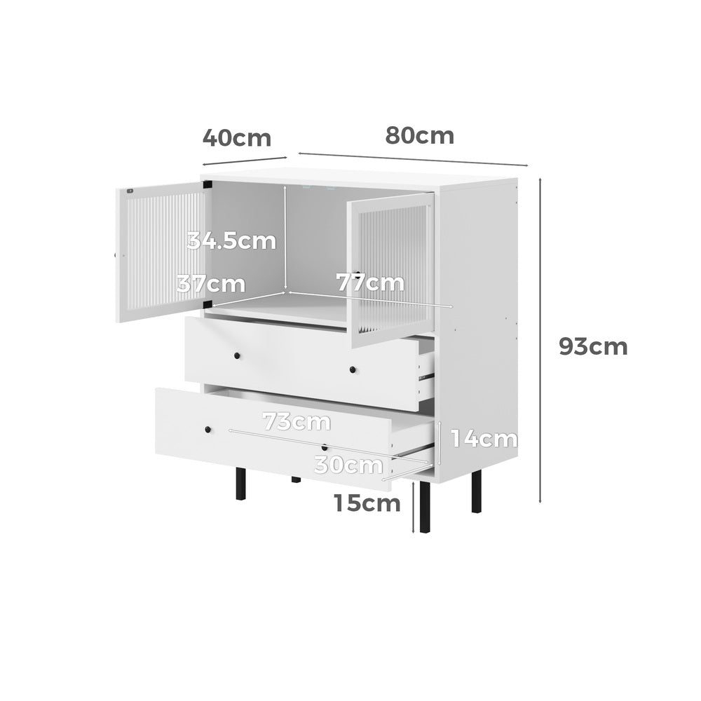 Oikiture 2x Buffet Sideboard Cupboard Glass Doors White