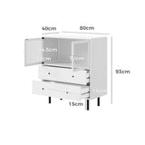 Oikiture 2x Buffet Sideboard Cupboard Glass Doors White - Low Angle