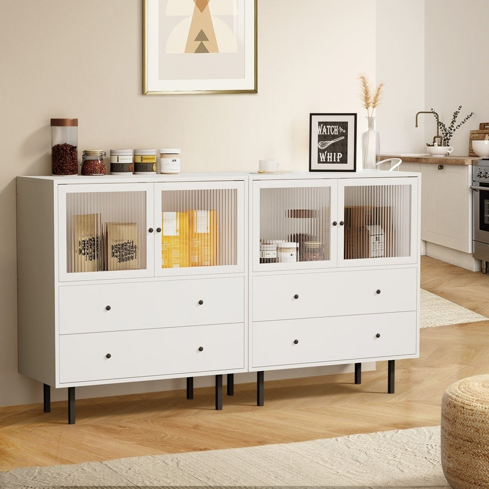 Oikiture 2x Buffet Sideboard Cupboard Glass Doors White