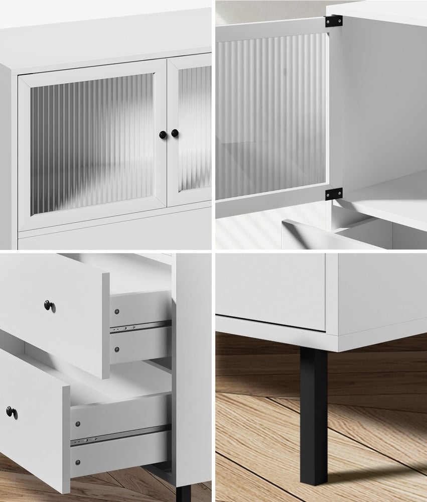 Oikiture 2x Buffet Sideboard Cupboard Glass Doors White