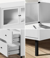 Oikiture 2x Buffet Sideboard Cupboard Glass Doors White - Front View