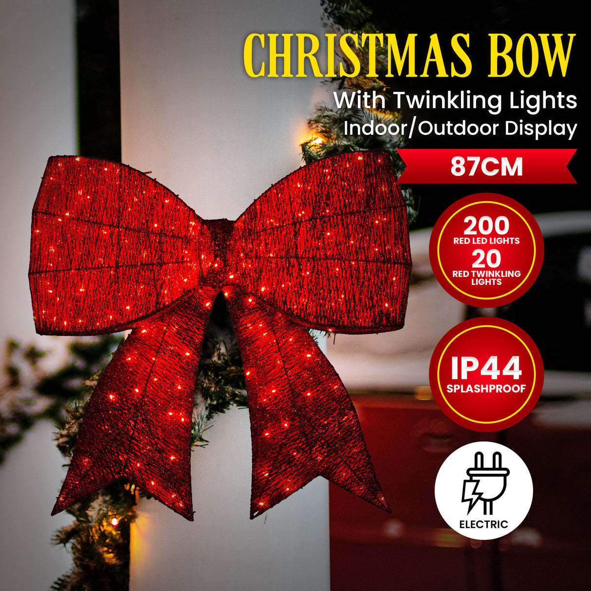 Christabelle Christmas Display Bow with LED and Twinkle Lights - 91cm