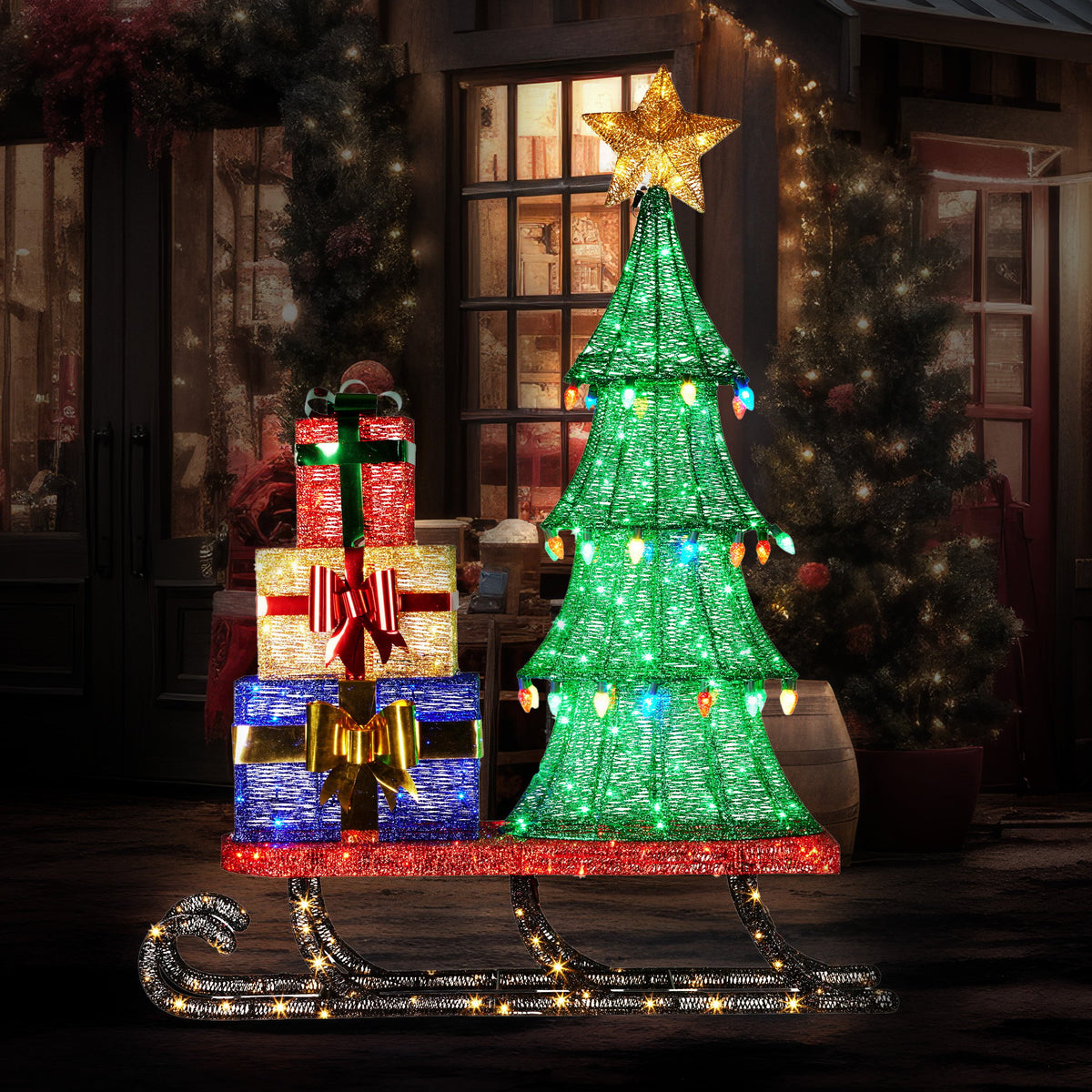 Christabelle Christmas Display Sled with Tree and Presents - 183cm