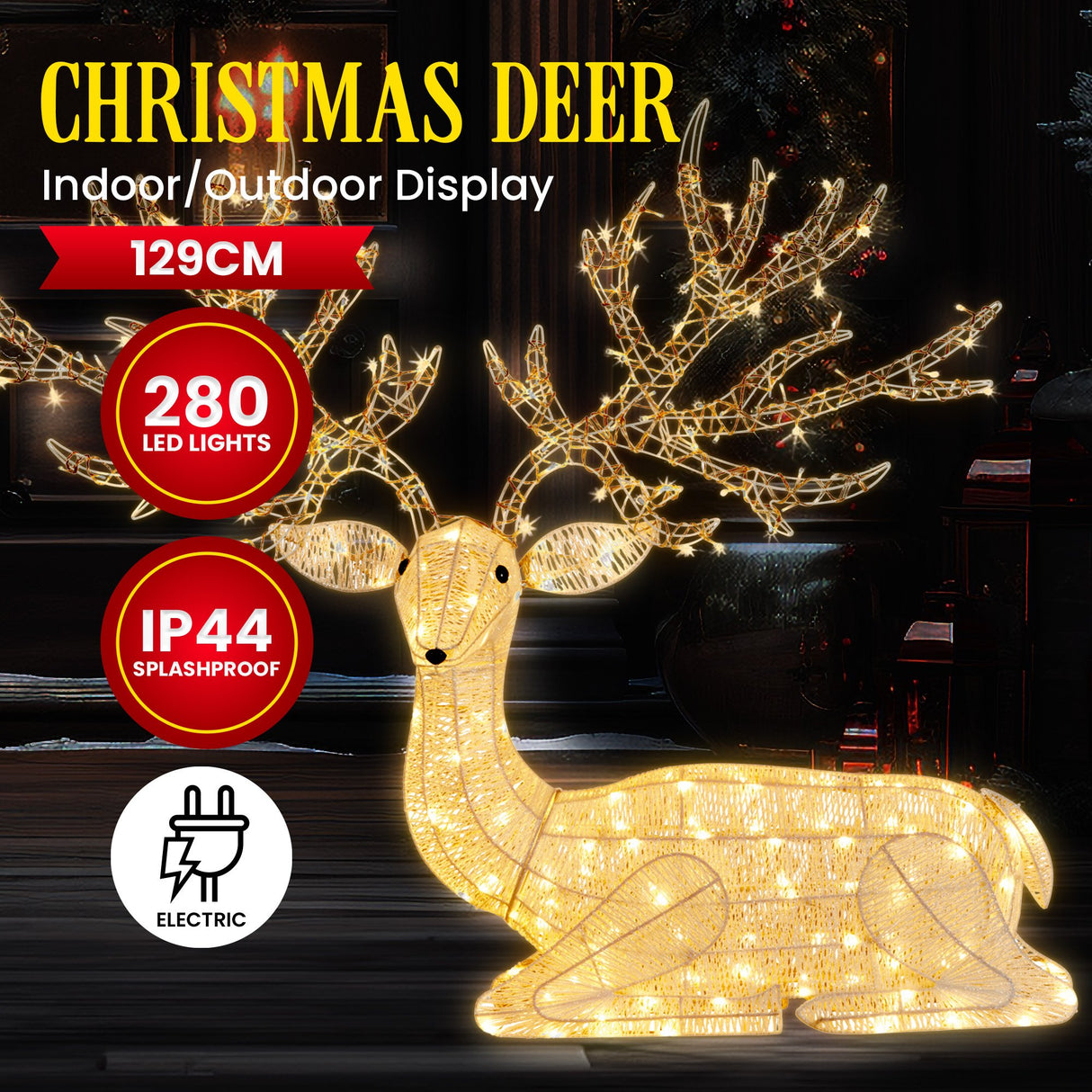 Christabelle Reindeer Christmas Display with Lights - 129cm
