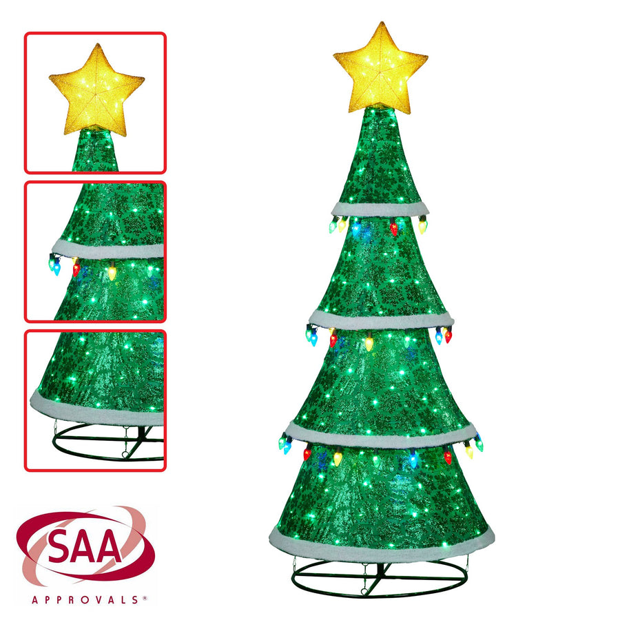 Indoor/Outdoor Tiered Christmas Tree with Lights - 205cm
