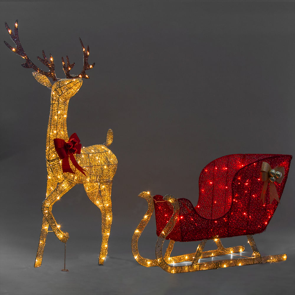 Christabelle Christmas Reindeer with Red Sleigh and Lights Indoor/Outdoor 205cm