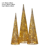 Christabell Pre-Lit Gold Cone Christmas Trees Set of 3 with Warm White LED Lights - Side View