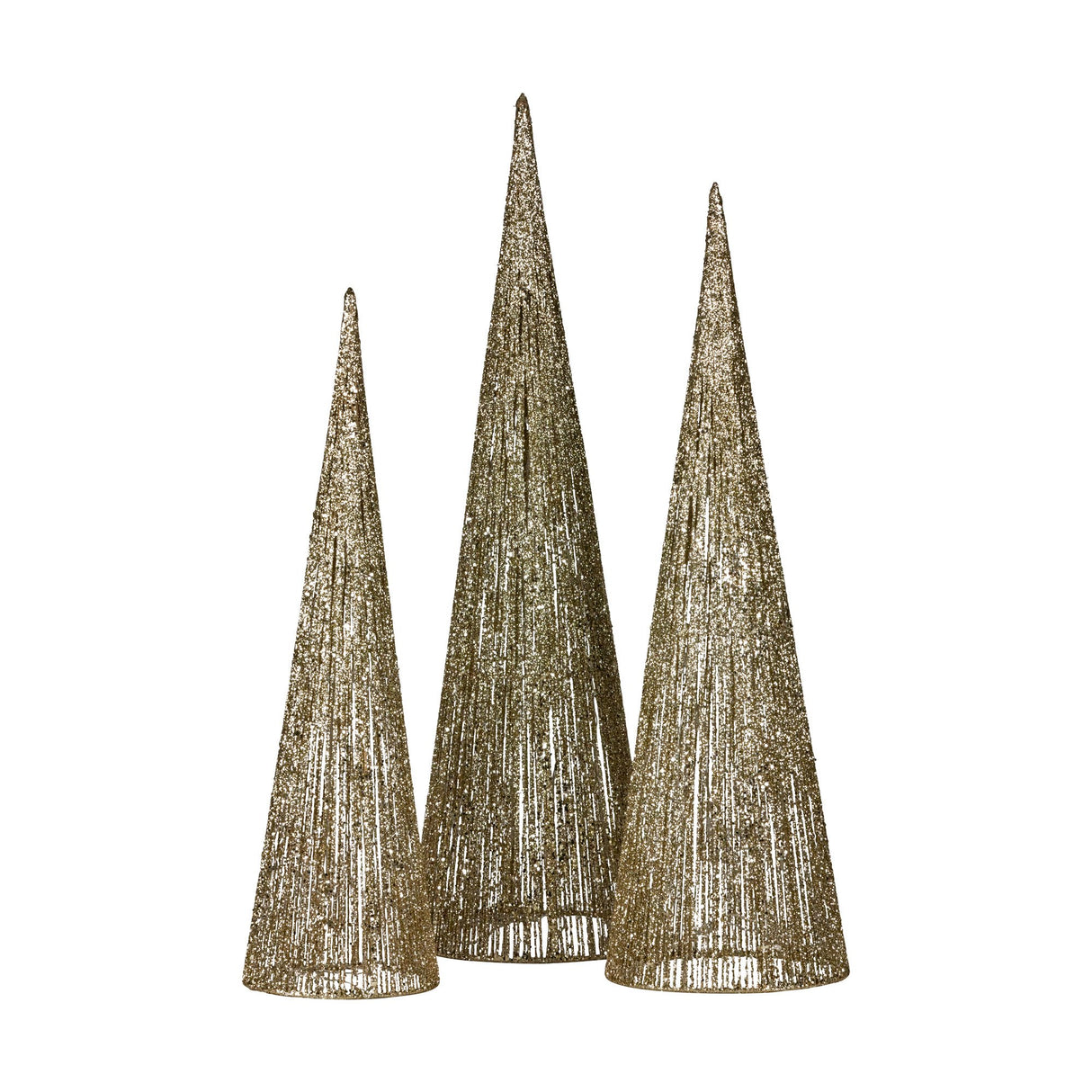 Christabell Pre-Lit Gold Cone Christmas Trees Set of 3 with Warm White LED Lights