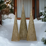 Christabell Pre-Lit Gold Cone Christmas Trees Set of 3 with Warm White LED Lights - Rear View