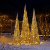 Christabell Pre-Lit Gold Cone Christmas Trees Set of 3 with Warm White LED Lights - Close-Up Angle
