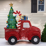Christabelle 145cm Sparkling Christmas Tree Truck Display Glitter String LED Lights Red - Rear View