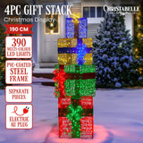 Christabelle 190cm 4-Piece Gift Stack Box Christmas Decoration Bows LED Lights Xmas Display - Front View