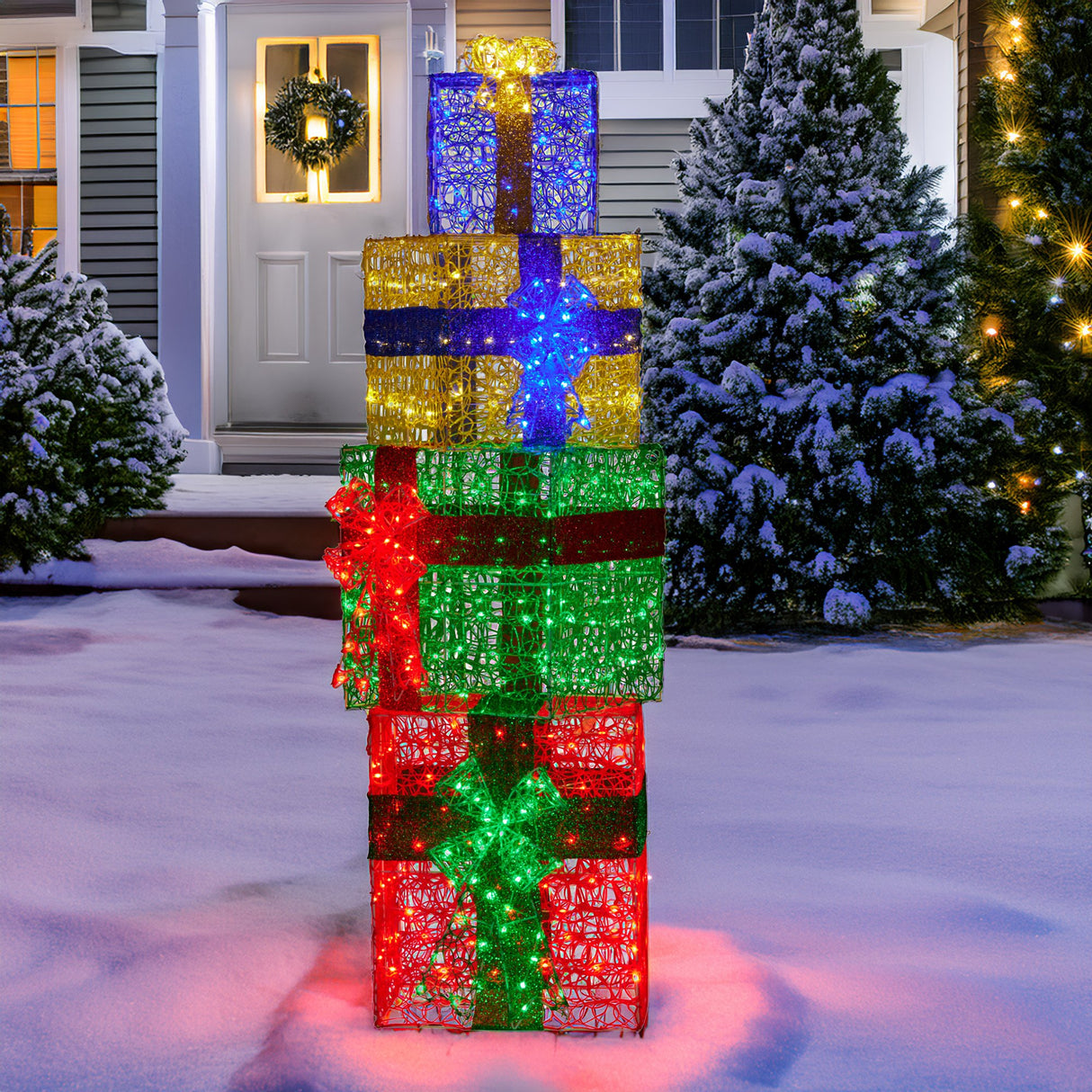 Christabelle 190cm 4-Piece Gift Stack Box Christmas Decoration Bows LED Lights Xmas Display