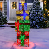 Christabelle 190cm 4-Piece Gift Stack Box Christmas Decoration Bows LED Lights Xmas Display - Close-Up Angle