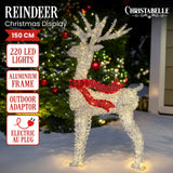 Christabelle 150cm Christmas Reindeer Display LED Lights Red Bow Aluminium Frame Xmas Decor - Front View