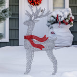 Christabelle 150cm Christmas Reindeer Display LED Lights Red Bow Aluminium Frame Xmas Decor - Rear View