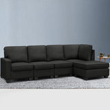 Artiss Modular Sofa Chaise Set 5-seater Dark Grey - Close-Up Angle
