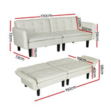 Artiss Sofa Bed 3 Seater Tufted Faux Linen Beige - Front View