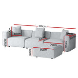 Artiss Modular Sofa Chaise Set 4-Seater Grey - Front View